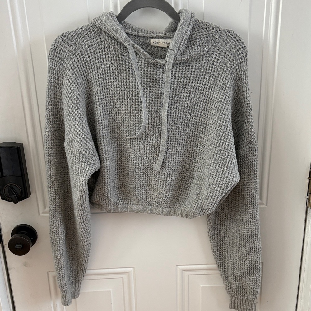 Aeropostale Gray Knit Cropped Hoodie